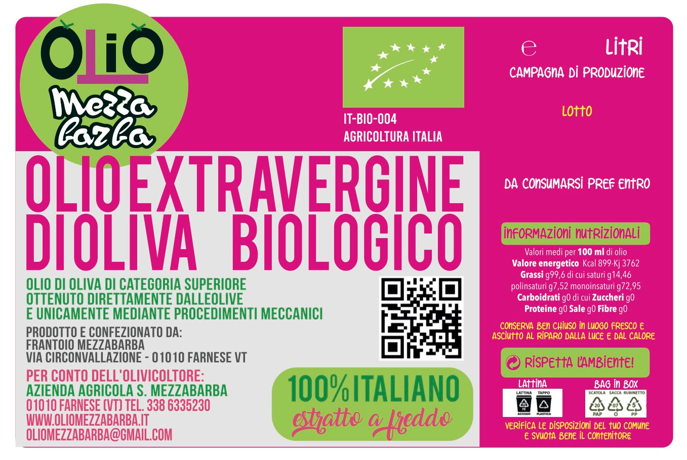 Pouch Bag 1,5 l olio extravergine di oliva biologico